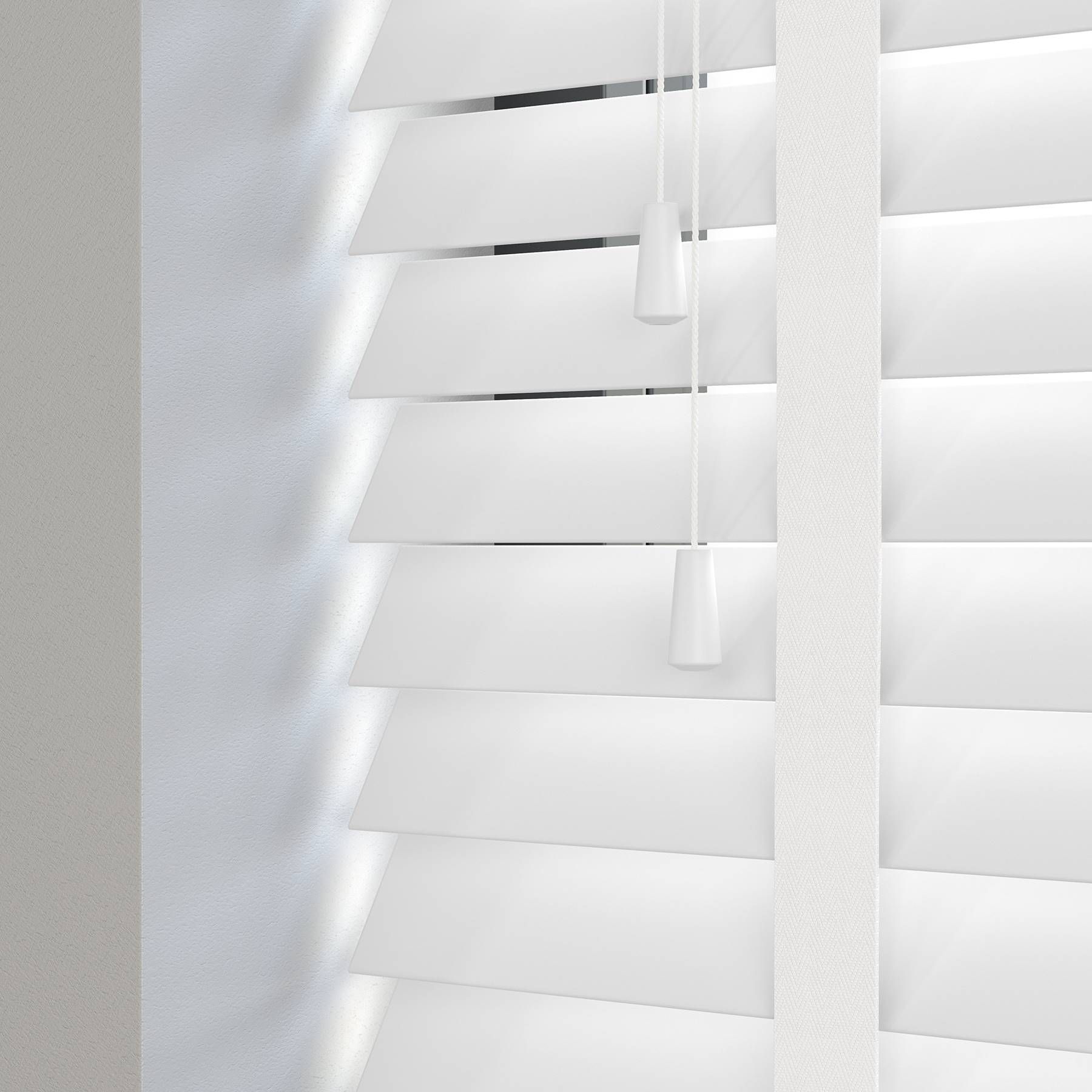 Premier Taped Bright White Wooden Blinds | Swift Direct Blinds