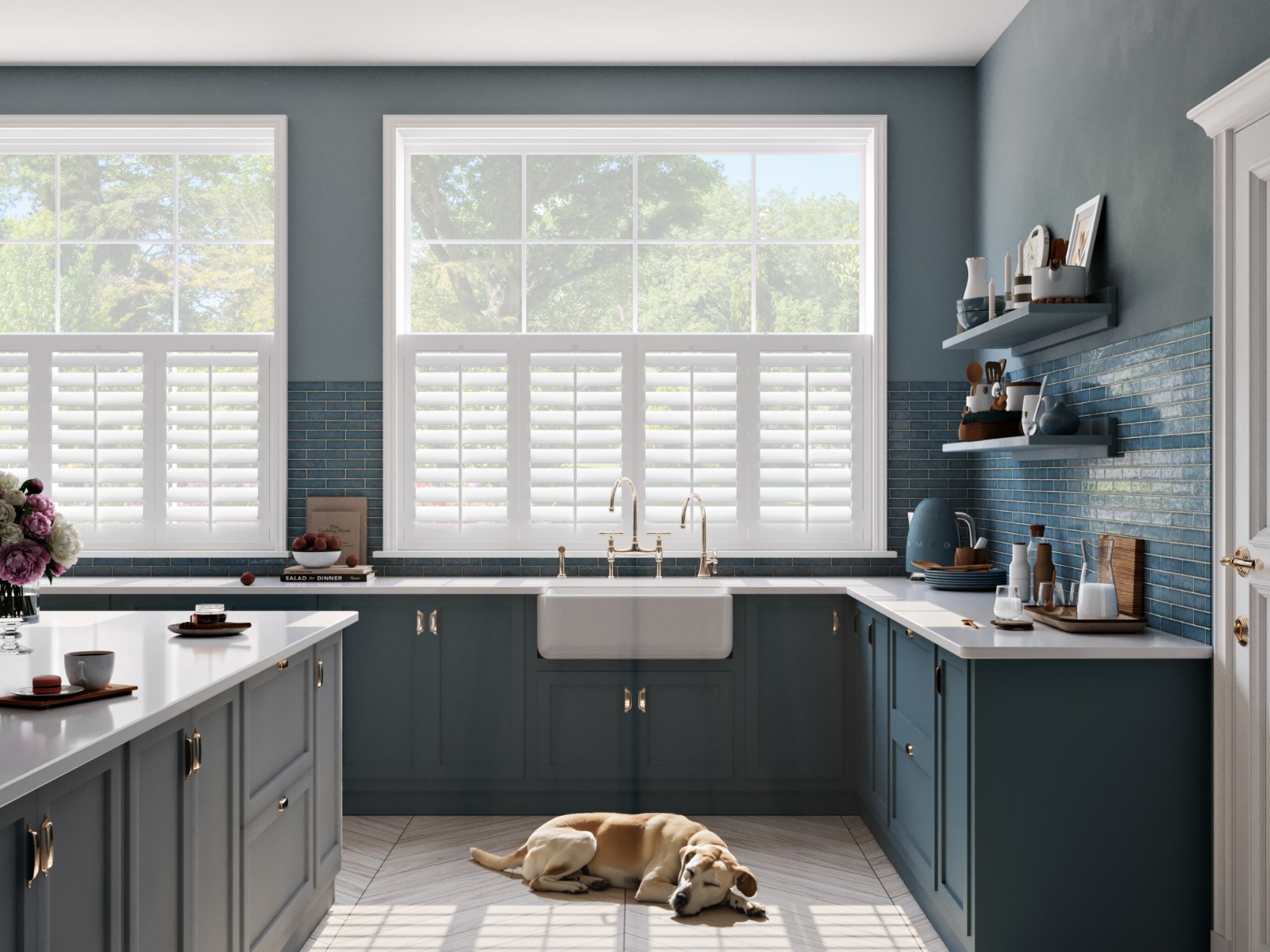 Caf Style Shutters Custom Half Window Shutters   Shutters Kitchen Blue Tier On Tier 